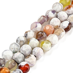 Jaune Brins de perles d'agate craquelée de feu naturel teint, ronde à facettes, jaune, 4mm, Trou: 0.8mm, Environ 94~95 pcs/chapelet, 14.37~14.57 pouce (36.5~37 cm)