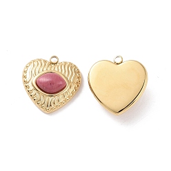 Rhodonite Natural Rhodonite Pendants, with Ion Plating(IP) Real 18K Gold Plated 304 Stainless Steel Findings, Heart Charm, 19x18.5x6.5mm, Hole: 2mm