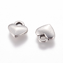 Antique Silver Tibetan Style Alloy Heart Charms, Cadmium Free & Nickel Free & Lead Free, Antique Silver, 8x7x2.5mm, Hole: 2mm
