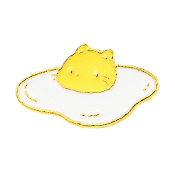 Amarillo Pin esmaltado con tema de comida, broche de aleación dorada para ropa de mochila, huevo frito de gato, amarillo, 14x23.5x1.5 mm