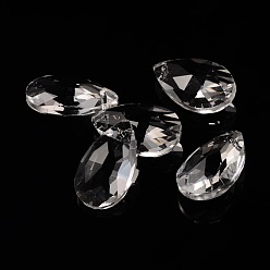 Clear Faceted Teardrop Glass Pendants, Clear, 22x13x7mm, Hole: 1mm