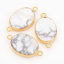Howlite Natural Howlite Links connectors, Oval, with Golden Tone Brass Findings, 29x16x4mm, Hole: 1.5mm