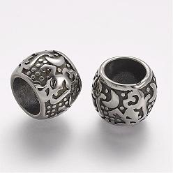 Antique Silver 304 Stainless Steel Beads, Rondelle, Large Hole Beads, Antique Silver, 14x11.5mm, Hole: 8.5mm