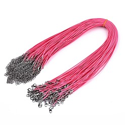 Rosa Oscura Algodón encerado el collar del cordón, con broches de langosta de la aleación de la garra y las cadenas finales de hierro, Platino, de color rosa oscuro, 17.12 pulgada (43.5 cm), 1.5 mm