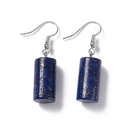 Lapis Lazuli Natural Lapis Lazuli Cylindrical Dangle Earrings, Platinum Brass Jewelry for Women, 42mm, Pin: 0.7mm