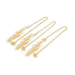 Golden Rack Plating Brass Cable Chain Pointed Dowsing Pendulums, with Alloy Lobster Claw Clasps and Iron Round Beads, Cadmium Free & Lead Free, Golden, 240mm, Hole: 2mm