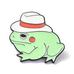 White Frog with Hat Enamel Pin, Animal Alloy Enamel Brooch Pin for Clothes Bags, Electrophoresis Black, White, 29x31x11mm, Pin: 1mm