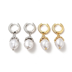 Mixed Color ABS Imitation Pearls Drop Dangle Hoop Earrings with Clear Cubic Zirconia, Rack Plating Brass Jewelry for Women, Mixed Color, 38.5mm, Pin: 0.8mm