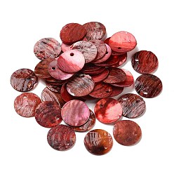 Crimson Spray Painted Natural Akoya Shell Charms, Mother of Shell, Flat Round Charms, Crimson, 13x1.5mm, Hole: 1mm
