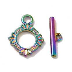 Rainbow Color Revestimiento de iones (ip) 304 cierres de palanca de acero inoxidable, flor, color del arco iris, anillo: 17.5x14x2 mm, agujero: 2 mm, bar: 16.5x5x2 mm, agujero: 1.2 mm
