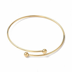 Real 18K Gold Plated Ion Plating(IP) Adjustable 304 Stainless Steel Wire Cuff Bangle Making, with Irremovable Ball, Real 18K Gold Plated, Inner Diameter: 2-3/4 inch(7.1cm)