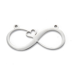 Stainless Steel Color 304 Stainless Steel Pendants, Laser Cut, Infinity with Heart, Stainless Steel Color, 17x37x1.4mm, Hole: 1.6mm