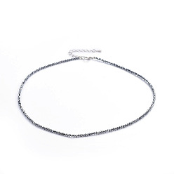 Térahertz Pierre Colliers de perles en pierre terahertz, avec les accessoires en laiton, ronde, facette, platine, 15.3 pouce (39 cm), perles: 2 mm