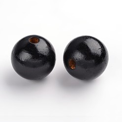 Черный Природных шарики древесины, без свинца, окрашенные, круглые, чёрные, 29~30 мм, отверстие : 5 мм