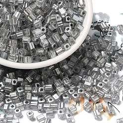 Gray Glass Seed Beads, Transparent Lustered Glass, Square Hole, Square, Gray, 4x4x4mm, Hole: 1.2mm, 5000pcs/pound