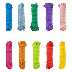 Mixed Color 100M 10 Colors 7 Inner Cores Polyester & Spandex Cord Ropes, Solid Color, for Rope Bracelets Making, Mixed Color, 4~5mm, 10m/color