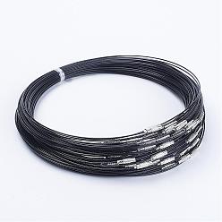 Negro 201 cordón de collar de alambre de acero inoxidable, agradable para la fabricación de joyas bricolaje, con cierre de tornillo de cobre, negro, 17.5 pulgada, 1 mm, Cierre: 12x4 mm