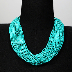 Turquoise Medio Collares de múltiples hilos con cuentas de plástico, collar de estilo bohemio, medio turquesa, 20.87 pulgada (53 cm)