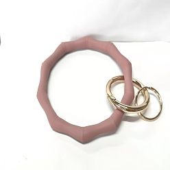 Light Coral Silicone Bangle Keychian, with Alloy Spring Gate Ring, Golden, Light Coral, 9.5cm