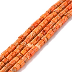 Orange Foncé Brins de perles de jaspe impérial naturel, teint, colonne, orange foncé, 4~4.5x4mm, Trou: 0.5mm, Environ 100 pcs/chapelet, 16.14'' (41 cm)