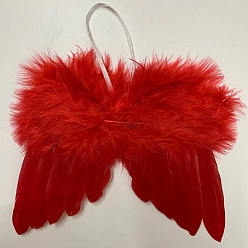 Red Mini Doll Angel Wing Feather, with Polyester Rope, for DIY Moppet Makings Kids Photography Props Decorations Accessories, Red, 180x140mm
