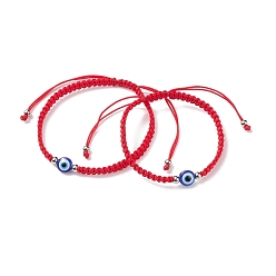Синий 2 шт. 2 набор браслетов из плетеных бусин в стиле сглаз смолы, красные парные браслеты для родителя и ребенка, синие, внутренний диаметр: 2-1/8~3-1/2 дюйм (5.5 см), 1 шт / стиль