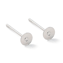 Platinum Stud Earring Findings, Lead Free and Cadmium Free, Brass Heads and Stainless Steel Pins, Platinum, Size: about 12mm long, 0.6mm thick, Head: about 4mm in diameter