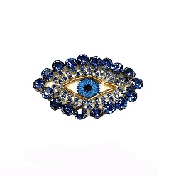 Steel Blue Evil Eye Handicraft Rhinestone Beading Appliques, Computerized Embroidery Sew on Patches, Ornament Accessories, Steel Blue, 52x31mm
