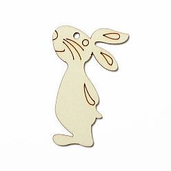 Rabbit Easter Unfinished Natural Wood Big Pendant Ornaments, for DIY Craft Painting, Undyed, PapayaWhip, Rabbit Pattern, 83x50x2mm, Hole: 3.5mm