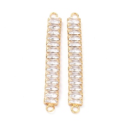 Real 18K Gold Plated Brass Clear Cubic Zirconia Links Connectors, Long-Lasting Plated, Rectangle, Real 18K Gold Plated, 56x7x3mm, Hole: 2.5mm