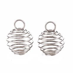 Stainless Steel Color 304 Stainless Steel Wire Pendants, Spiral Bead Cage Pendants, Round, Stainless Steel Color, 15~16x14mm, Hole: 4~5mm