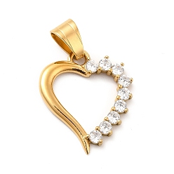 Oro 304 colgantes de acero inoxidable, con diamantes de imitación de cristal, encantos del corazón, dorado, 26x22x3 mm, agujero: 8x4.5 mm