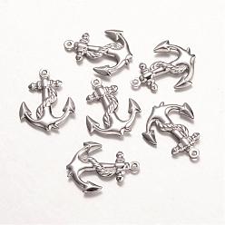 Stainless Steel Color 316 Surgical Stainless Steel Pendants, Anchor, Stainless Steel Color, 24x18.5x3mm, Hole: 1mm