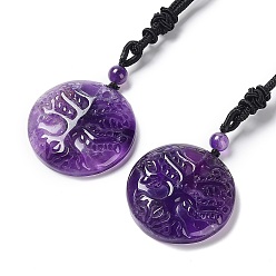 Amethyst Natural Amethyst Tree of Life Pendant Necklace with Nylon Rope, 34.80~35.43 inch(88.4~90cm)