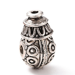Argent Antique Alliage de style tibétain 3 trou perles gourou, perles t-percées, larme, argent antique, 8x6mm, trou: 6 mm et 1.6 mm