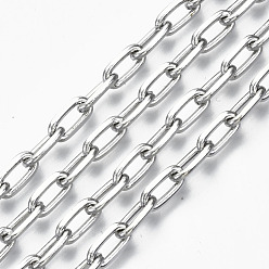 Platinum Unwelded Iron Paperclip Chains, Drawn Elongated Cable Chains, with Spool, Platinum, 9.2x4.5x1.3mm, about 32.8 Feet(10m)/roll