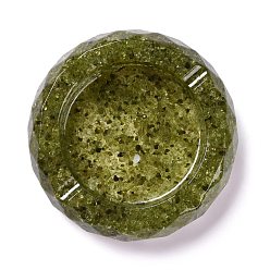 Peridot Resin with Natural Peridot Chip Stones Ashtray, Home OFFice Tabletop Decoration, Flat Round, 98x24mm, Inner Diameter: 67mm