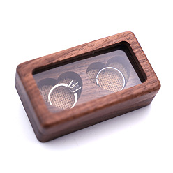 Terre De Sienne 2 fentes en forme de cœur rectangle bois couple anneaux étui de rangement cadeau, boîte à bijoux à fenêtre transparente avec couvercle magnétique, Sienna, 8.8x5 cm