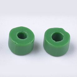 Vert Perles de bugle en verre, couleurs opaques, trou rond, verte, 3~4x6.5~7mm, trou: 2.5 mm, environ 1000 PCs / sachet 