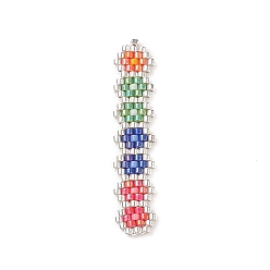 Coloré Métier à tisser fait main motif perles de rocaille miyuki, rectangle avec motif de fleurs, colorées, 41x8.5x2mm, Trou: 0.8mm