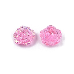 Rosa Caliente Perlas de plástico abs transparente, medio-perforado, flor, color de rosa caliente, 15x16x6.5 mm, agujero: 1.2 mm
