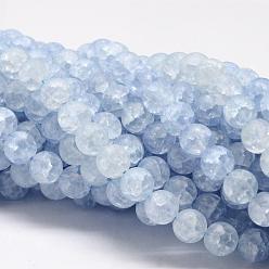 Bleu Ciel Clair Brins de cordon en quartz synthétique, ronde, teint, givré, lumière bleu ciel, 8mm, Trou: 1mm, Environ 50 pcs/chapelet, 15.75 pouce