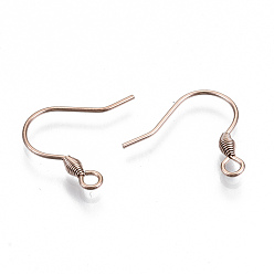 Rose Gold 304 Stainless Steel Earring Hooks, Ear Wire, with Horizontal Loop, Cadmium Free & Nickel Free & Lead Free, Rose Gold, 15~17x17mm, Hole: 2mm, 21 Gauge, Pin: 0.7mm