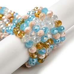 Saumon Clair Chapelets de perles en verre, facette, rondelle, saumon clair, 8x6mm, Trou: 1mm, Environ 65~68 pcs/chapelet, 15.7~16.1 pouce (40~41 cm)