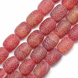 FireBrick Natural Weathered Agate Beads Strands, Frosted, Dyed, Barrel, FireBrick, 13.5~14.5x10.5~11mm, Hole: 2mm, about 28pcs/strand, 16.3 inch