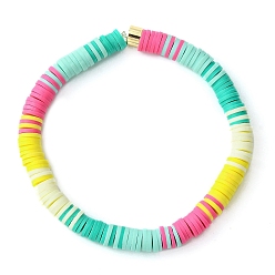 Colorful Polymer Clay Disc Beaded Stretch Bracelets, Preppy Bracelet, Colorful, Inner Diameter: 2-1/2 inch(6.3cm)