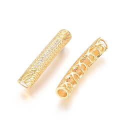 Golden Brass Micro Pave Clear Cubic Zirconia Beads, Long-Lasting Plated, Tube Beads, Golden, 30x6mm, Hole: 4mm