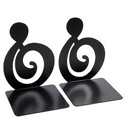 Musical Note Non-Skid Iron Bookend Display Stands, Adjustable Desktop Heavy Duty Metal Book Stopper for Shelves, Blakc, Musical Note Pattern, 90x120x175mm