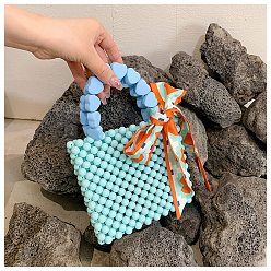 Turquoise Pâle Kits de fabrication de sacs à main en perles tissées bricolage, y compris perle en plastique ronde et cœur, aiguille et fil, turquoise pale, 18x16x3 cm