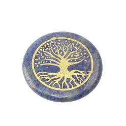 Lapis Lazuli Natural Lapis Lazuli Carved Tree of Life Pattern Flat Round Stone, Pocket Palm Stone for Reiki Balancing, Home Display Decorations, 30mm